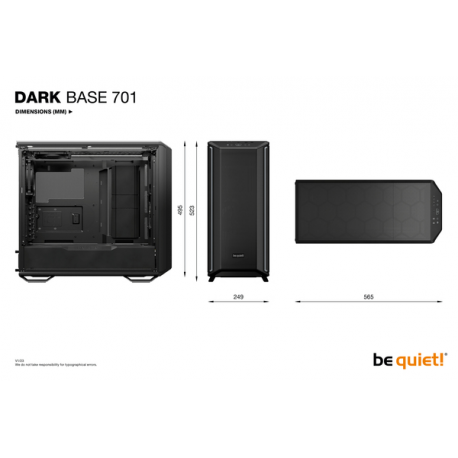be quiet! Dark Base 701 - Midi-tower - extended ATX - windowed side panel (tempered glass) - no power supply (ATX  /  PS / 2) - black - USB / Audio - 8