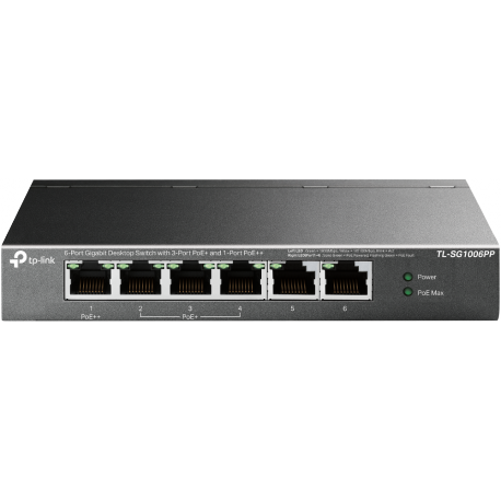 TP-Link TL-SG1006PP V1 - Switch - unmanaged - 1 x 10 / 100 / 1000 (PoE++) + 3 x 10 / 100 / 1000 (PoE+) + 2 x 10 / 100 / 1000 - desktop - PoE++ (64 W) - 0