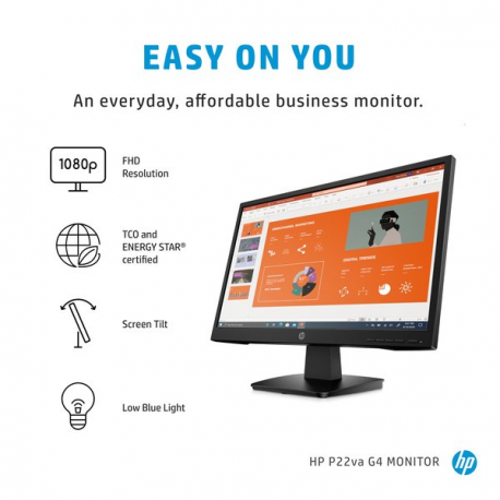 HP P22va G4 - P-Series - LED monitor - 21.5" - 1920 x 1080 Full HD (1080p) @ 60 Hz - VA - 250 cd / m² - 3000:1 - 7 ms - HDMI, VGA - black - 7