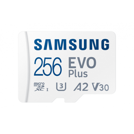 Samsung EVO Plus MB-MC256S - Flash memory card (microSDXC to SD adapter included) - 256 GB - A2  /  Video Class V30  /  UHS-I U3  /  Class10 - microSDXC UHS-I - white - 0