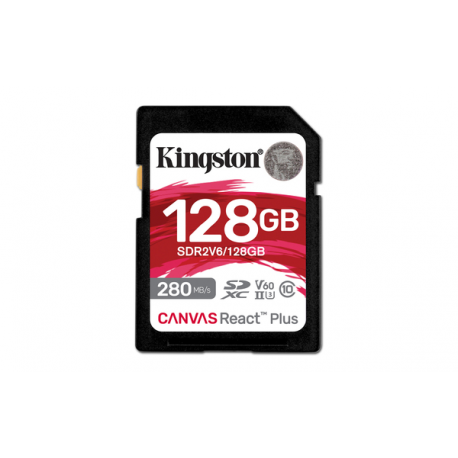 Kingston Canvas React Plus - Flash memory card - 128 GB - Video Class V60  /  UHS-II U3  /  Class10 - SDXC UHS-II - 0