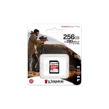 Kingston Canvas React Plus - Flash memory card - 256 GB - Video Class V60  /  UHS-II U3  /  Class10 - SDXC UHS-II - 8