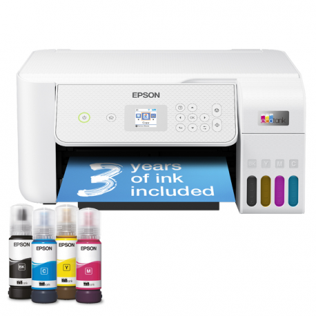 Epson EcoTank ET-2876 - Multifunction printer - colour - ink-jet - ITS - A4 (media) - up to 10 ppm (printing) - 100 sheets - USB, Wi-Fi - white - 15
