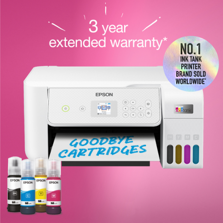 Epson EcoTank ET-2876 - Multifunction printer - colour - ink-jet - ITS - A4 (media) - up to 10 ppm (printing) - 100 sheets - USB, Wi-Fi - white - 19