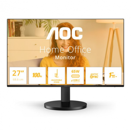 AOC Q27B3CF2 - B3 Series - LED monitor - 27" - 2560 x 1440 QHD @ 100 Hz - IPS - 1500:1 - 1 ms - HDMI, USB-C - speakers - black - 0