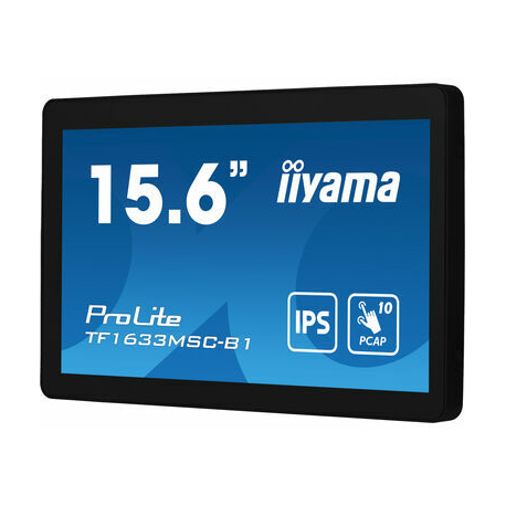 iiyama ProLite TF1633MSC-B1 - LED monitor - 15.6" - open frame - touchscreen - 1920 x 1080 Full HD (1080p) @ 60 Hz - IPS - 450 cd / m² - 1000:1 - 5 ms - HDMI, DisplayPort - speakers - black, matte finish - 5
