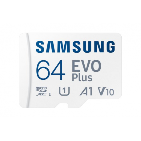Samsung EVO Plus MB-MC64S - Flash memory card (microSDXC to SD adapter included) - 64 GB - A1  /  Video Class V10  /  UHS-I U1  /  Class10 - microSDXC UHS-I - white - 0