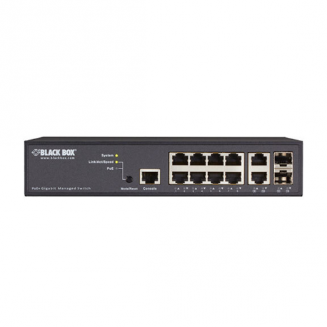 Black Box LPB2900 Series Gigabit PoE+ Managed Switch with MediaCento Controller - Switch - Managed - 8 x 10 / 100 / 1000 (PoE+) + 2 x combo SFP + 2 x 10 / 100 / 1000 - desktop - PoE+ (130 W) - AC 100 / 230 V - TAA Compliant - 3