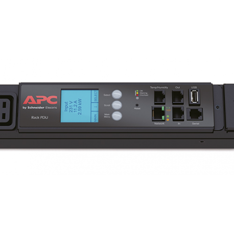 APC Metered Rack PDU - Power distribution unit (rack-mountable) - AC 208 V - 17.3 kW - 3-phase - Ethernet 10 / 100, RS-232 - input: IEC 60309 - output connectors: 18 - 0U - Canada, United States - black - for P / N: SMX1000C, SMX1500RM2UC, SMX1500RM2UCNC, SMX750C, SMX750CNC, SRT5KRMXLW-TW - 1