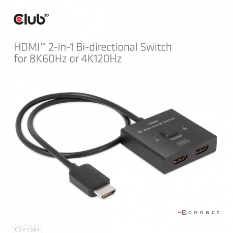 Club 3D CSV-1384 - Video / audio switch - 2-in-1, bi-directional - 2 x HDMI - desktop - 10