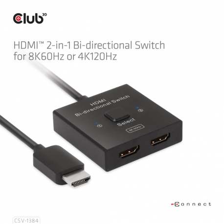 Club 3D CSV-1384 - Video / audio switch - 2-in-1, bi-directional - 2 x HDMI - desktop - 12