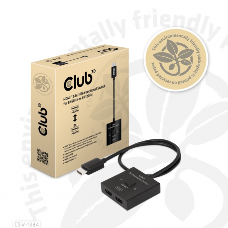 Club 3D CSV-1384 - Video / audio switch - 2-in-1, bi-directional - 2 x HDMI - desktop - 13