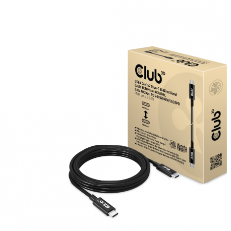 Club 3D - USB cable - 24 pin USB-C (M) to 24 pin USB-C (M) - USB4 Gen3x2 - 48 V - 5 A - 3 m - active, 4K120Hz support, 8K60Hz support, bi-directional, up to 240W power delivery support, extended power range (EPR), up to 40 Gbps data transfer rate - 10