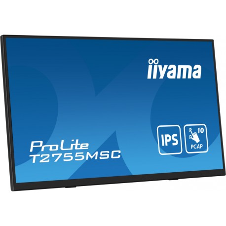 iiyama ProLite T2755MSC-B1 - LED monitor - 27" - touchscreen - 1920 x 1080 Full HD (1080p) @ 60 Hz - IPS - 400 cd / m² - 1000:1 - 5 ms - HDMI, DisplayPort - speakers - black, matte - 6