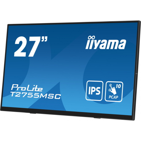 iiyama ProLite T2755MSC-B1 - LED monitor - 27" - touchscreen - 1920 x 1080 Full HD (1080p) @ 60 Hz - IPS - 400 cd / m² - 1000:1 - 5 ms - HDMI, DisplayPort - speakers - black, matte - 8
