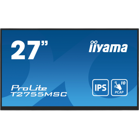 iiyama ProLite T2755MSC-B1 - LED monitor - 27" - touchscreen - 1920 x 1080 Full HD (1080p) @ 60 Hz - IPS - 400 cd / m² - 1000:1 - 5 ms - HDMI, DisplayPort - speakers - black, matte - 15