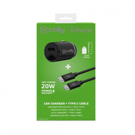 Celly ProPower - Car power adapter - ultra compact - 20 Watt - 3 A - PD (USB-C) - 3