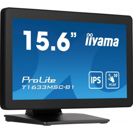 iiyama ProLite T1633MSC-B1 - LED monitor - 15.6" - touchscreen - 1920 x 1080 Full HD (1080p) @ 60 Hz - IPS - 450 cd / m² - 1000:1 - 5 ms - HDMI, DisplayPort - speakers - black, matte finish - 1
