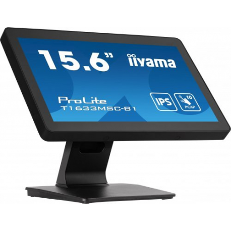 iiyama ProLite T1633MSC-B1 - LED monitor - 15.6" - touchscreen - 1920 x 1080 Full HD (1080p) @ 60 Hz - IPS - 450 cd / m² - 1000:1 - 5 ms - HDMI, DisplayPort - speakers - black, matte finish - 2