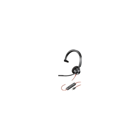 Poly Blackwire 3310 - Blackwire 3300 series - headset - on-ear - wired - active noise cancelling - USB-A - black - Certified for Microsoft Teams, UC certified - 0