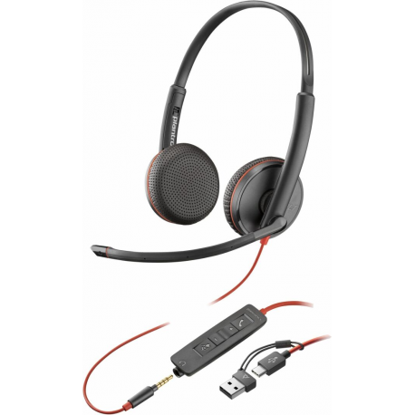Poly Blackwire 3225 - Blackwire 3200 Series - headset - on-ear - wired - active noise cancelling - 3.5 mm jack, USB-C - black - Certified for Skype for Business, Avaya Certified, Cisco Jabber Certified, UC certified - 0