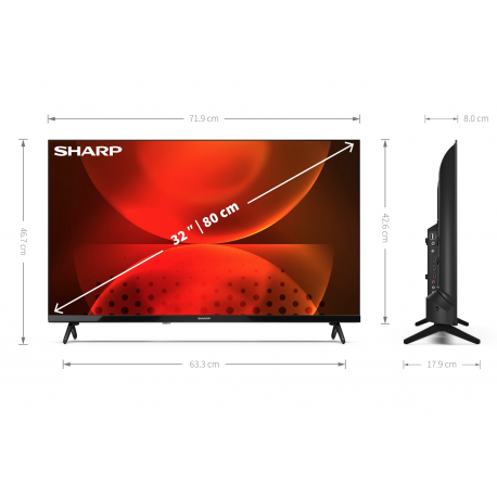 Sharp 32FH2EA 32" (81cm) HD Ready Android Frameless TV, Google Assistant