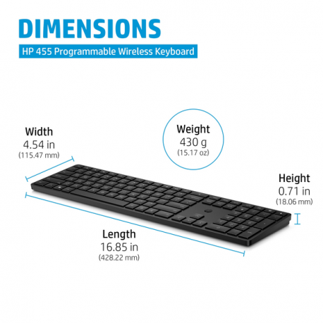 HP 455 - Keyboard - programmable - wireless - 2.4 GHz - black - for HP 34; Elite Mobile Thin Client mt645 G7; ZBook Firefly 14 G9; ZBook Fury 16 G9 - 1