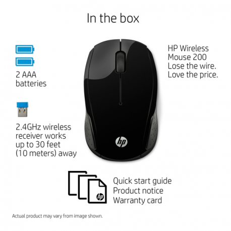 HP 200 - Mouse - right and left-handed - optical - wireless - 2.4 GHz - USB wireless receiver - for OMEN by HP Laptop 16, 17; Chromebook 14; Pavilion TP01; Pavilion x360 Laptop - 4