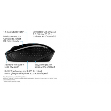 HP 200 - Mouse - right and left-handed - optical - wireless - 2.4 GHz - USB wireless receiver - for OMEN by HP Laptop 16, 17; Chromebook 14; Pavilion TP01; Pavilion x360 Laptop - 6