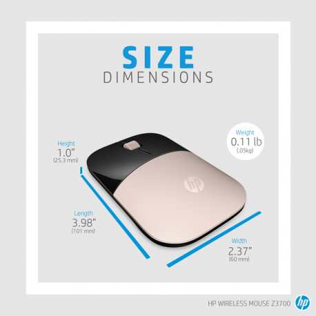 HP Z3700 - Mouse - optical - wireless - 2.4 GHz - USB wireless receiver - blue - for OMEN by HP Laptop 16; Victus by HP Laptop 16; Laptop 15, 17; Pavilion Plus Laptop 14 - 10