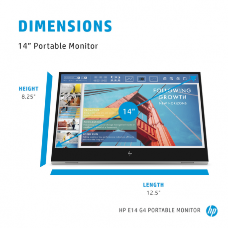 HP E14 G4 - LED monitor - 14" - portable - 1920 x 1080 Full HD (1080p) @ 60 Hz - IPS - 400 cd / m² - 800:1 - 5 ms - 2xUSB-C - sliver stand - for HP EliteBook 745 G5, 830 G5, 830 G6, 840 G5, 840 G6 - 8