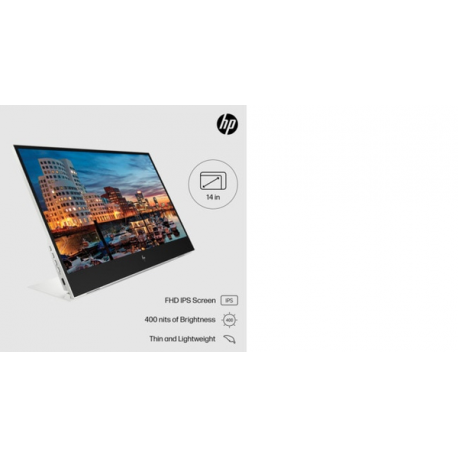 HP E14 G4 - LED monitor - 14" - portable - 1920 x 1080 Full HD (1080p) @ 60 Hz - IPS - 400 cd / m² - 800:1 - 5 ms - 2xUSB-C - sliver stand - for HP EliteBook 745 G5, 830 G5, 830 G6, 840 G5, 840 G6 - 26