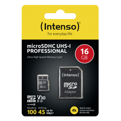 Intenso - Flash memory card (microSDHC to SD adapter included) - 16 GB - UHS Class 1  /  Class10 - microSDHC UHS-I - 2