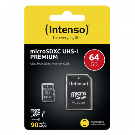 Intenso Premium - Flash memory card (microSDXC to SD adapter included) - 64 GB - UHS Class 1  /  Class10 - microSDXC UHS-I - 1