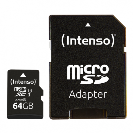 Intenso Premium - Flash memory card (microSDXC to SD adapter included) - 64 GB - UHS Class 1  /  Class10 - microSDXC UHS-I - 3