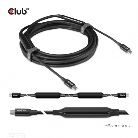 Club 3D CAC-1535 - USB cable - USB-C (M) to USB-C (M) - USB 3.2 Gen 2  /  DisplayPort 1.4 - 20 V - 3 A - 5 m - active, USB Power Delivery (3A, 60W), 8K support, bi-directional - 8