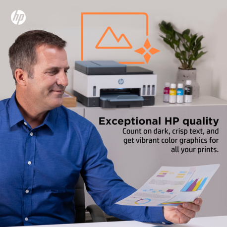 HP Smart Tank 7605 All-in-One - Multifunction printer - colour - ink-jet - refillable - Letter A (216 x 279 mm) / A4 (210 x 297 mm) (original) - A4 / Legal (media) - up to 13 ppm (copying) - up to 15 ppm (printing) - 250 sheets - USB 2.0, Wi-Fi(n), Bluetooth - 18