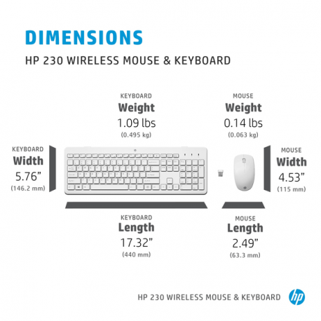 HP 230 - Keyboard and mouse set - wireless - 2.4 GHz - German - white - for OMEN by HP Laptop 16; Victus by HP Laptop 16; Laptop 15, 17; Pavilion Plus Laptop 14 - 8