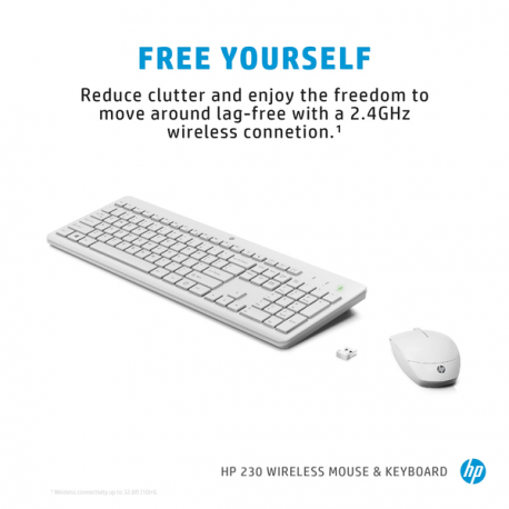 HP 230 - Keyboard and mouse set - wireless - 2.4 GHz - German - white - for OMEN by HP Laptop 16; Victus by HP Laptop 16; Laptop 15, 17; Pavilion Plus Laptop 14 - 13