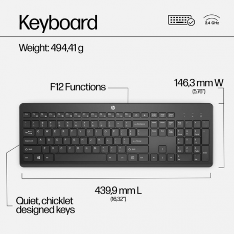 HP 230 - Keyboard and mouse set - wireless - 2.4 GHz - Estonian - white - 12