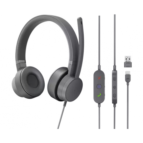 Lenovo Go - Headset - on-ear - wired - active noise cancelling - USB-C - storm grey - Certified for Microsoft Teams - for IdeaPad S340-14; ThinkCentre M80s Gen 3; M90a Gen 3; M90a Pro Gen 3; M90t Gen 3; V15 IML - 0