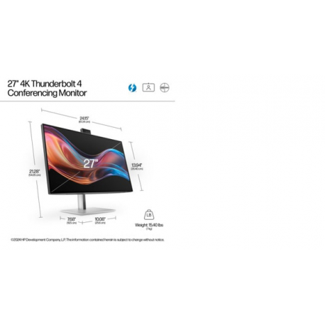 HP 727pm - Series 7 Pro - LED monitor - 27" - 3840 x 2160 4K @ 60 Hz - IPS Black - 400 cd/m² - 2000:1 - DisplayHDR 400 - 5 ms - Thunderbolt 4, HDMI, DisplayPort - speakers - black, silver - 9