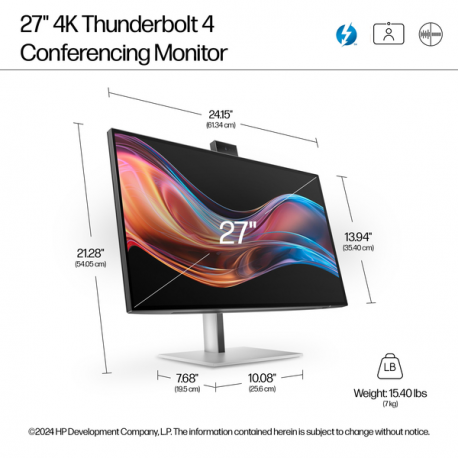 HP 727pm - Series 7 Pro - LED monitor - 27" - 3840 x 2160 4K @ 60 Hz - IPS Black - 400 cd/m² - 2000:1 - DisplayHDR 400 - 5 ms - Thunderbolt 4, HDMI, DisplayPort - speakers - black, silver - 14