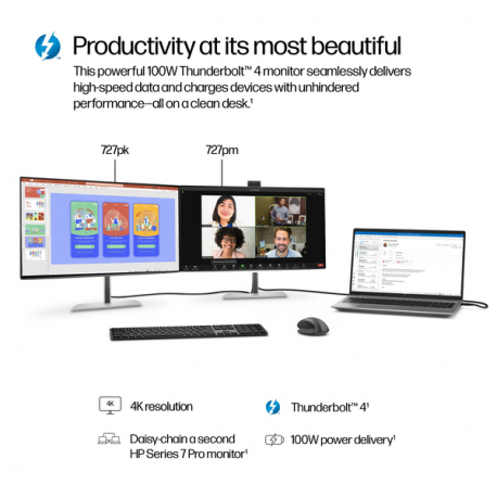 HP 727pm - Series 7 Pro - LED monitor - 27" - 3840 x 2160 4K @ 60 Hz - IPS Black - 400 cd/m² - 2000:1 - DisplayHDR 400 - 5 ms - Thunderbolt 4, HDMI, DisplayPort - speakers - black, silver - 19