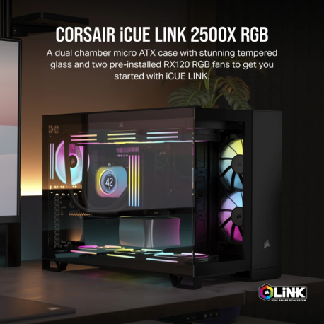 CORSAIR iCUE LINK 2500X RGB - Mid tower - micro ATX - windowed side panel (tempered glass) - no power supply (ATX) - black - USB/Audio - 11
