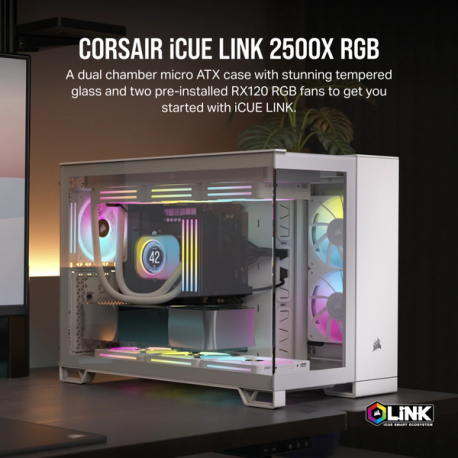 CORSAIR iCUE LINK 2500X RGB - Mid tower - micro ATX - windowed side panel (tempered glass) - no power supply (ATX) - white - USB/Audio - 12