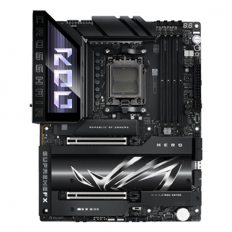 ASUS ROG CROSSHAIR X870E HERO - Motherboard - ATX - Socket AM5 - AMD X870E Chipset - USB4, USB 3.2 Gen 2, USB-C 3.2 Gen2, USB 3.2 Gen 1, USB-C 3.2 Gen 2x2 - Wi-Fi 7, Bluetooth, 5 Gigabit Ethernet - onboard graphics (CPU required) - HD Audio (8-channel) - 0