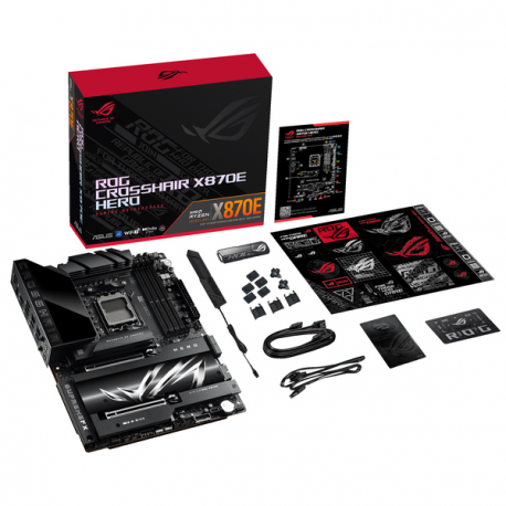 ASUS ROG CROSSHAIR X870E HERO - Motherboard - ATX - Socket AM5 - AMD X870E Chipset - USB4, USB 3.2 Gen 2, USB-C 3.2 Gen2, USB 3.2 Gen 1, USB-C 3.2 Gen 2x2 - Wi-Fi 7, Bluetooth, 5 Gigabit Ethernet - onboard graphics (CPU required) - HD Audio (8-channel) - 9