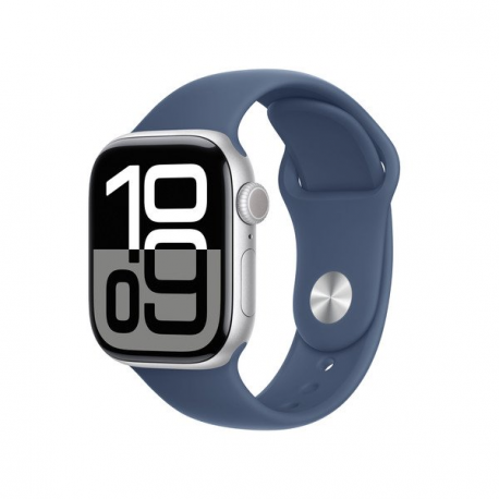 Apple Watch Series 10 (GPS) - 42 mm - silver aluminium - smart watch with sport band - fluoroelastomer - denim - band size: S / M - 64 GB - Wi-Fi 4, UWB, Bluetooth - 30 g - 0
