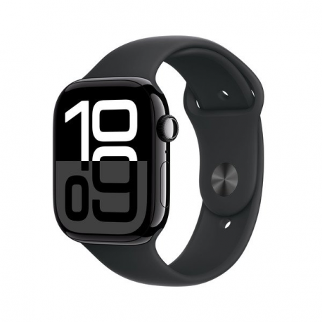 Apple Watch Series 10 (GPS) - 46 mm - jet black aluminium - smart watch with sport band - fluoroelastomer - black - band size: M / L - 64 GB - Wi-Fi 4, UWB, Bluetooth - 36.4 g - 0